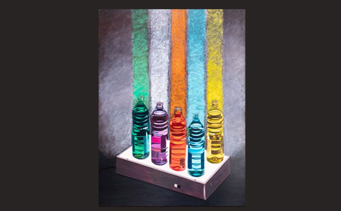 Five colorful bottles
