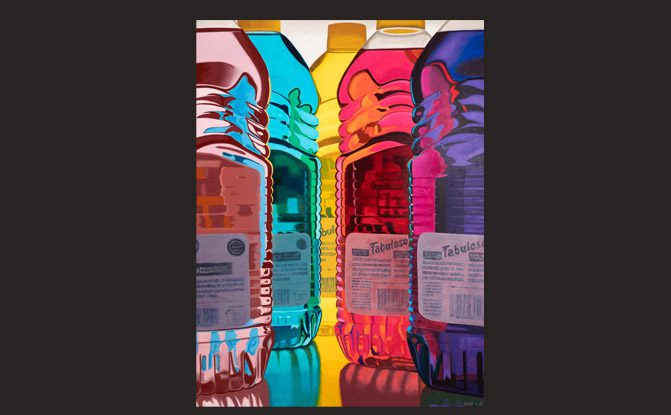 A set of colorful bottles