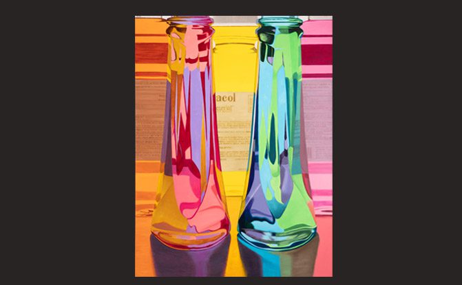 A set of colorful bottles of mouthwash